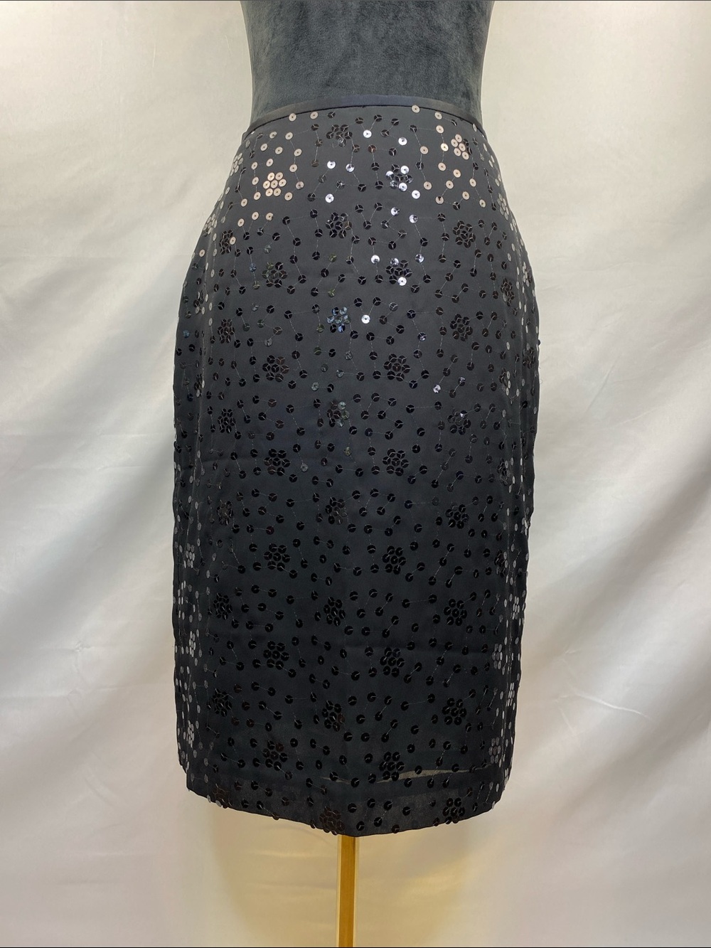 Vintage Y2K Ann Taylor LOFT Black Sequin Pencil Skirt Size 4 Made in Korea